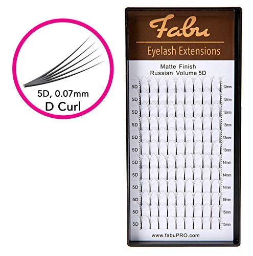 Product Cover Fabu Eyelash Extensions Russian Volume Premade 5D Fans, Thickness/Diameter 0.07, D Curl, MIX (12mm-15mm) Includes Lengths 12mm, 13mm, 14mm, 15mm