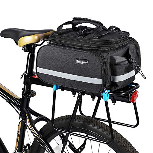 Product Cover ICOCOPRO Bike Rear Seat Trunk Bag,Multi Function Quick Release Design with Expandable Panniers Bicycle Carrier Rack Bag with Rainproof Cover(3 Color)