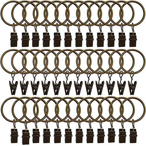 Product Cover Topspeeder 36 Pack Rings Curtain Clips Strong Metal Decorative Drapery Window Curtain Ring with Clip Rustproof Vintage 1.26 Inch Interior Diameter Bronze Color