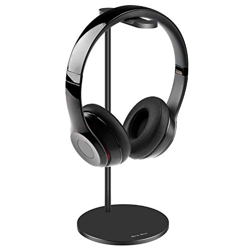 Product Cover Full Aluminum Headphone Stand Headset Holder- Gaming Headset Holder with Thick Leather Pad Non-Slip Silicone Earphone Stand for All Headphone Sizes, Black