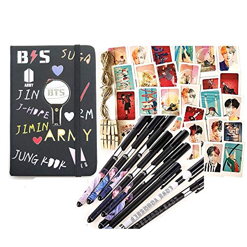 Product Cover BTS Gifts Set for Army - 32 PCS Love Yourself 結 'Answer' Postcards/ 1 BTS Leather Notebook/ 8PCS BTS Pen /5 Photo Clips 2 Meter String