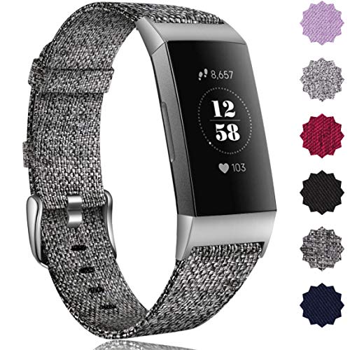 Product Cover Maledan Compatible with Fitbit Charge 3 Bands Woven, Small, Charcoal