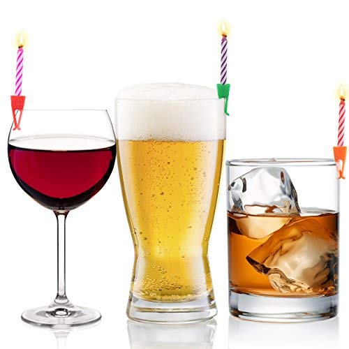 Product Cover Wish Clips Birthday Candles for Drinks | 15 Colored Candles and Clips | Happy Birthday Cake Candles with Holder | 21st Birthday Gifts for Her Him | Beer Cake Bottle Shot Glass Wine Cup Candle Holder