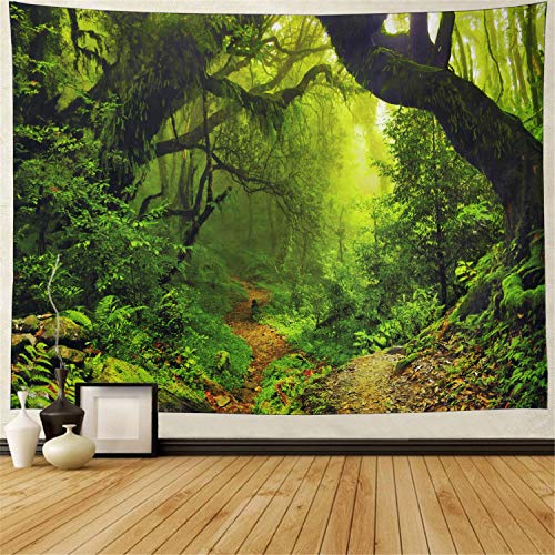 Product Cover Rainforest Landscape Tapestry Forest Road Tapestry Wall Hanging Trees Tapestry Nature Misty Rainforest Tapestry Bohemian Psychedelic Wall Tapestry for Bedroom Living Room Dorm(Rainforest,59