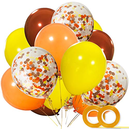 Product Cover 40pcs 12 Inch Brown Orange Yellow Latex Balloons with Confetti Balloon for Baby Shower Construction Zone Builder Animal Birthday Party Supplies Decorations