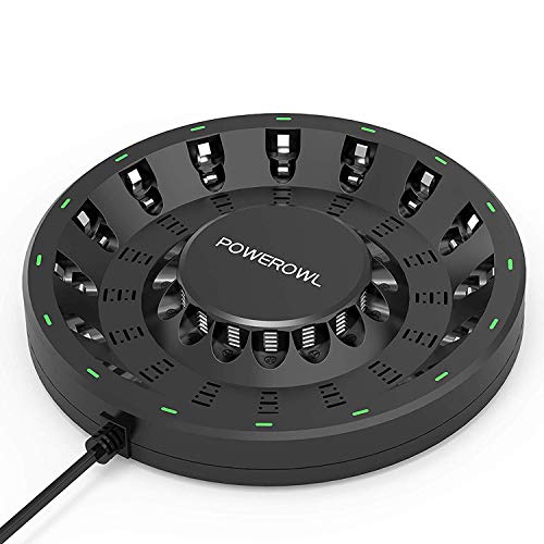 Product Cover POWEROWL 16 Bay AA AAA Battery Charger (2019 Updated, High Speed Charging) with Smart LED Light and Plug, for NIMH NICD Rechargeable Batteries and More