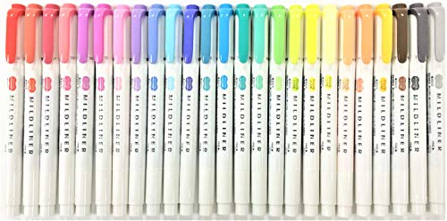 Product Cover Zebra Mildliner Soft Color Double-Sided Highlighter Pens 25 Full Color Set(Standard 15 Color + New 10 Color) with Original Vinyl Pen Case