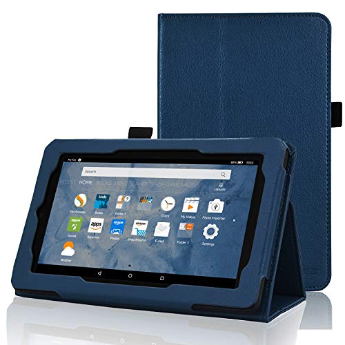 Product Cover Fire 7 Tablet Case(Only Fit 5th Generation 2015 Release), ACdream Folio Stand Leather Tablet Case for Fire 7 Tablet (Old Model), (Dark Blue)