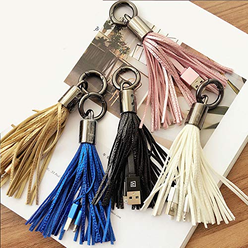 Product Cover Key Chains Gift for Girl Tassle Keychain Charger Key Chain Leather Portable Purse Cable for iPhone 5 6 7 S Bithday Christmas Valentine Smart Gift for Mom Her Girl Friend Handbag Bag Mobile Accessory