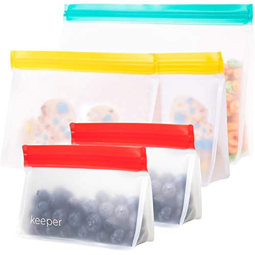 Product Cover Keeper Reusable Snack Bags (Set of 5) - Reusable Sandwich Bags For Kids. Premium Reusable Lunch Bags For Women. Reusable Ziplock Food Storage Bag Keeps Food Fresh. Lunch Baggies are Freezer Safe