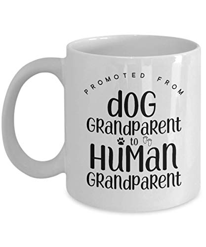 Product Cover Pregnancy announcement grandparents, Baby announcement to grandparents, Dog to Human grandparent, Grandfather Grandmother reveal best gifts idea Coffee mugs tea cup Promoted MG1555 (11oz)