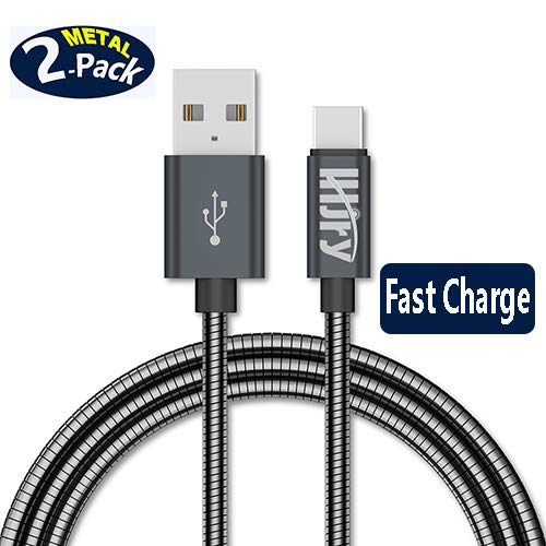 Product Cover LHJRY USB C Cable, [6.6ft 2 Pack] Metal Indestructible Chew Proof 3A Fast Charging,Charger Cord, for Samsung Galaxy S10 S9 S8 Plus Note 10/9/8, LG V20 G5 6P, Moto G6, OnePlus 5T, HTC 10 (Black)