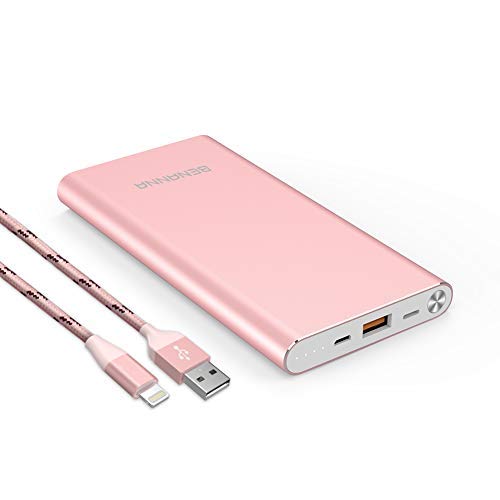 Product Cover Portable Charger 10000mAh Cell Phone Power Bank Portable Battery Pack External Backup BENANNA Dual Input Compatible with iPhone X XS Max XR 8 7 6 Plus Se 11 10 Android Galaxy iPad - Rose Gold Pink