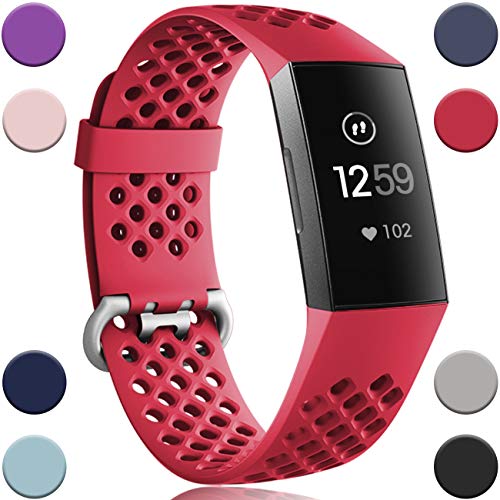 Product Cover Wepro Bands Compatible with Fitbit Charge 3 and Charge 3 SE, Waterproof Band with Breathable Holes for Women Men, Small, Large