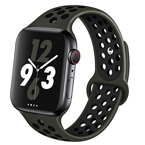 Product Cover OriBear Compatible for Apple Watch Band 44mm 42mm, Breathable Sporty for iWatch Bands Series 5/4/3/2/1, Watch Nike+, Various Styles and Colors for Women and Men(S/M,Green-Black)