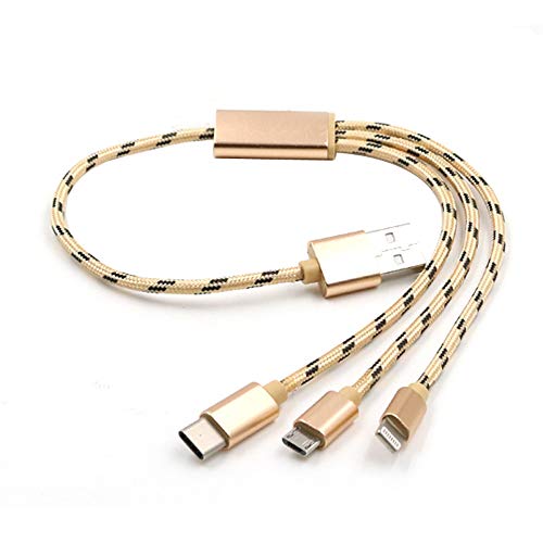 Product Cover 3 in 1 USB Cable 1ft Multiple USB Cable Cord 35cm Nylon Braided Multiple Universal Type c USB Cable for Nexus 6P ChromeBook Android-Gold