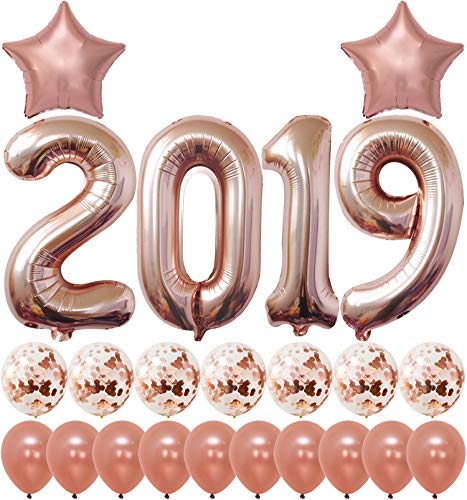 Product Cover 2020 Rose Gold Confetti Balloons Kit | Large 40 Inch 2020 Balloons Rose Gold | New Years Eve Party Supplies 2020 | Graduations Party Supplies 2020 New Years Party Decorations, Graduation Decorations