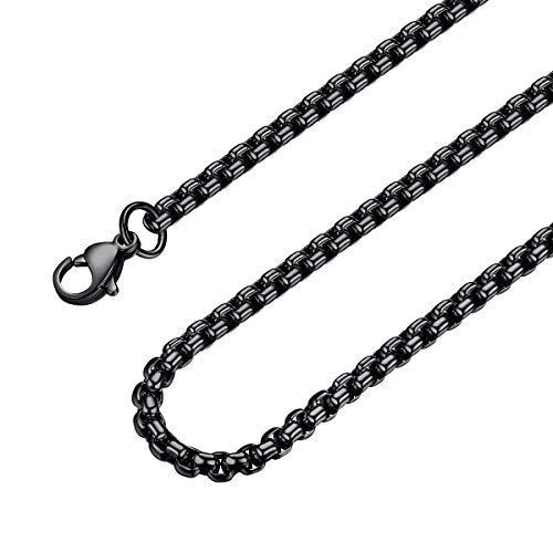 Product Cover 2mm 7mm Black Square Rolo Chain Stainless Steel Round Box Necklace Men Women Jewelry