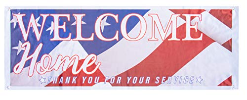 Product Cover Juvale Welcome Home Deployment Banner - American Flag Decorations for Military, Army, Soldier, Marine, Navy, and USMC, 62.2 x 22 Inches