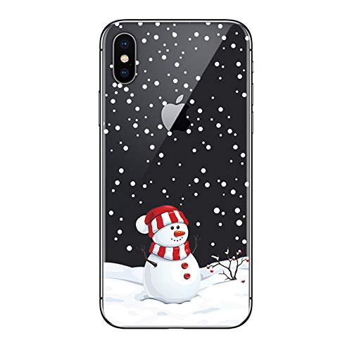 Product Cover Case for iPhone X/iPhone Xs (5.8 inch), Christmas Slim Silicone Clear Cell Phone Protective Cover Ultra Thin Flexible Transparent TPU Back Skin Xmas Snowman Pattern