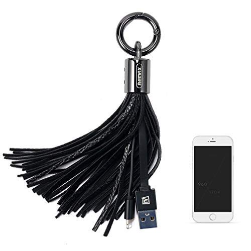 Product Cover Charging Cable Tassel for iPhone 5 6 7 8 Plus Design USB Charger Fast Portable Leather Key Chain Keychain Smart Gift Bithday Christmas (Black)