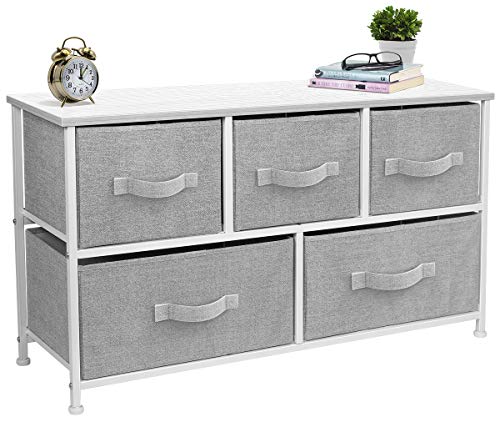 Product Cover Sorbus Dresser with Drawers - Furniture Storage Chest Tower Unit for Bedroom, Hallway, Closet, Office Organization - Steel Frame, Wood Top, Easy Pull Fabric Bins (5 Drawer, White/Gray)