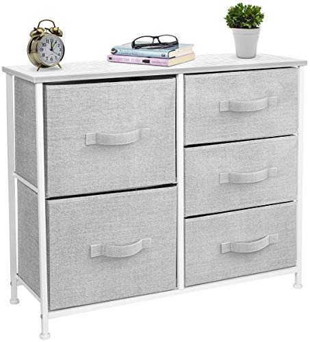Product Cover Sorbus Dresser with 5 Drawers - Furniture Storage Tower Unit for Bedroom, Hallway, Closet, Office Organization - Steel Frame, Wood Top, Easy Pull Fabric Bins (White/Gray)
