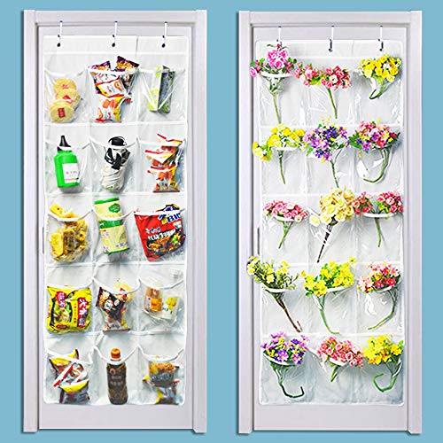 Product Cover LiyuanQ 2 Pack Over The Door Hanging Pantry Organizer Shoe Organizer - Crystal Clear, White (50'' x 20'')