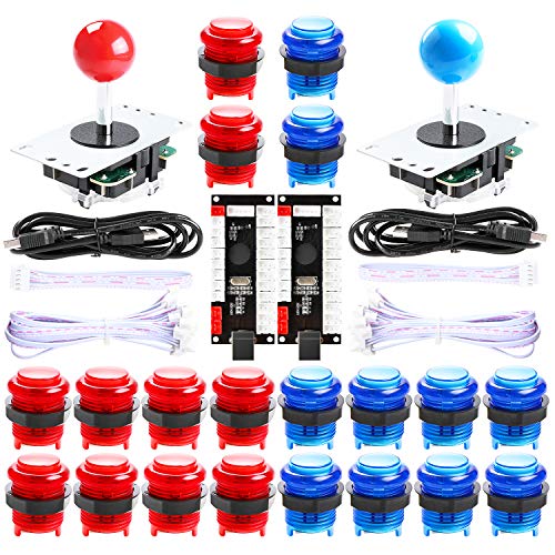Product Cover Hikig 2 Player led Arcade Buttons and joysticks DIY kit 2X joysticks + 20x led Arcade Buttons Game Controller kit for MAME and Raspberry Pi - Red + Blue Color