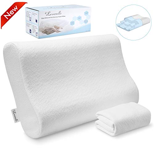 Product Cover Levesolls Sandwich Pillow Adjustable Memory Foam Pillow Bamboo Pillow for Sleeping Cervical Pillow for Neck Pain Neck Support for Back Stomach Side Sleepers- Bonus 2 Pillowcase