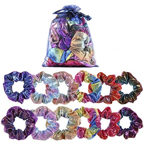 Product Cover Shiny Metallic Scrunchies, Women Girls Mermaid Hair Scrunchie Elastics Ponytail Holder for Gym Dance Party Club（12 Pieces）