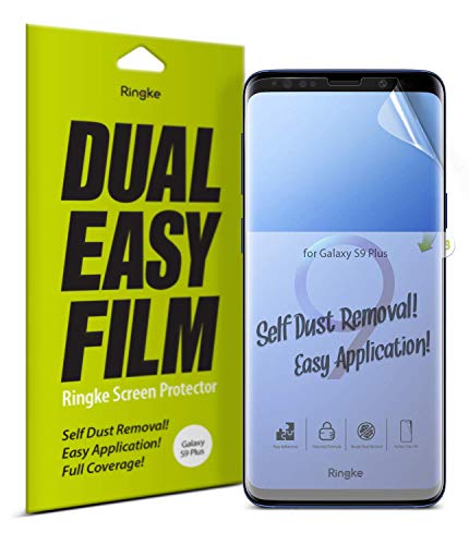 Product Cover Ringke Dual Easy Film Compatible with Galaxy S9 Plus High Resolution Anti-Smudge Coating Easy Application Case Friendly Screen Protector for Galaxy S 9 Plus - 2 Pack