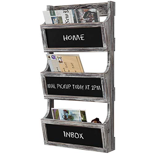 Product Cover MyGift 3-Slot Torched Wood Wall Mounted Magazine Rack & Mail Sorter with Chalkboard Labels
