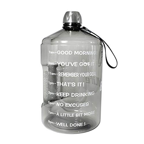 Product Cover BuildLife 1 Gallon Water Bottle Motivational Fitness Workout with Time Marker/Drink More Daily/Clear BPA Free/Large 128OZ Capacity Throughout The Day(Gray,1 Gallon)
