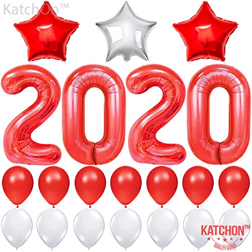 Product Cover 2020 Balloons, Red for New-Year, Large , 40 Inch | Red and White Ballon Kit | New Years Eve Party Supplies 2020 | Graduations Party Supplies 2020 | New Years Party Decorations, Graduation Decorations