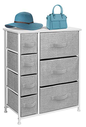 Product Cover Sorbus Dresser with Drawers - Furniture Storage Tower Unit for Bedroom, Hallway, Closet, Office Organization - Steel Frame, Wood Top, Easy Pull Fabric Bins (White/Gray)