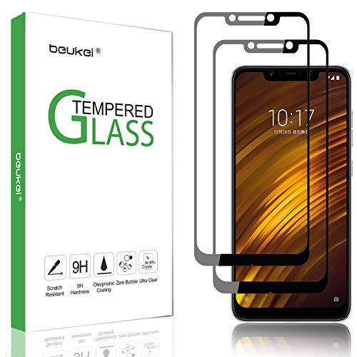 Product Cover (2 Pack) Beukei for Xiaomi（Pocophone F1） Screen Protector Tempered Glass,Full Screen Coverage, Anti Scratch, Bubble Free