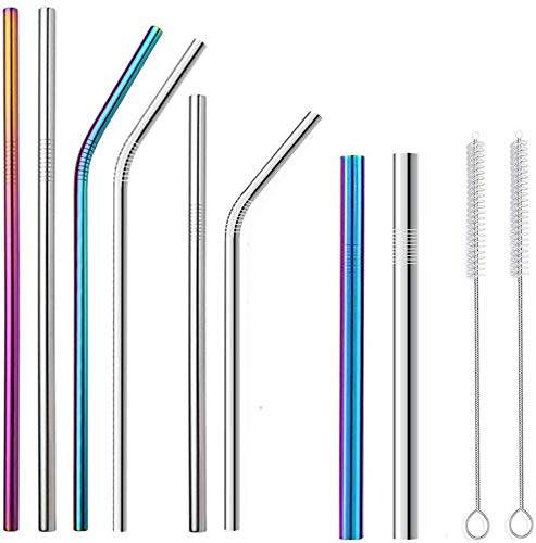 Product Cover Classic Culture Party Set of 8 Reusable Stainless Steel Drinking Straws - Colorful Metal Straws With Case; Variety of Widths and Lengths, Some Fit Your 30 20 Ounce Yeti Tumbler Lid; Earth Friendly