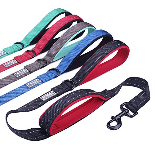 Product Cover Vivaglory Padded Handle Dog Leash, Heavy Duty 4ft Long Double Handle Leash Reflective Safety Training Leash Walking Lead for Medium to Large Dogs, Black