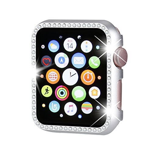 Product Cover Henstar Compatible with Apple Watch Case 44mm,Compatible with iWatch Face Bling Crystal Diamonds Plate Covers Protective Frame Compatible with Apple Watch Series 4 5(Silver-Diamond, 44mm)
