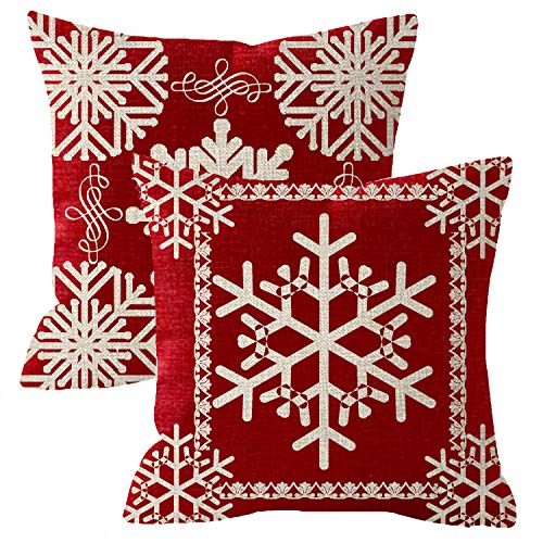 Product Cover NIDITW Set of 2 Sister Birthday Gift Joy Peace Noel Beautiful Snowflakes Body Red Cotton Burlap Linen Throw Pillow Case Cushion Cover Sofa Outdoor Decorative Square 18X18 Inches