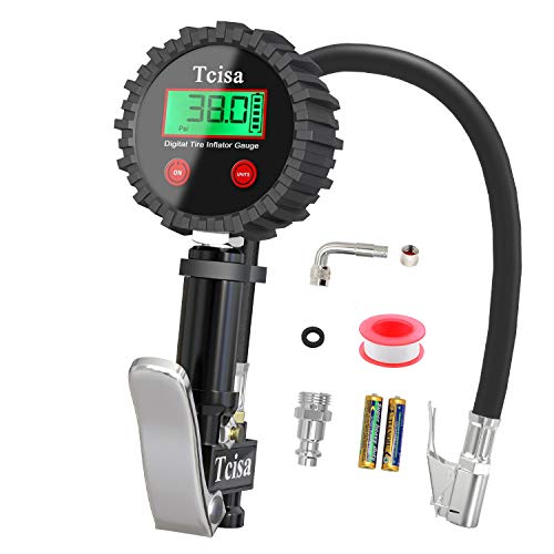 Product Cover Tcisa Tire Inflator with Pressure Gauge - Digital Heavy Duty 200 PSI Air Pressure Gauge with Leakproof Air Chuck Valve Extender Rubber Air Hose Quick-Connect Fitting