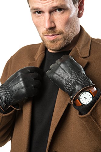 Product Cover Luxury Mens Real Sheepskin Leather Gloves for Winter and Cold Weather - Touch Screen  - Driving - Insulated - Waterproof