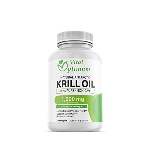 Product Cover Vital Optimum Natural Antarctic Krill Oil 1000 mg with Omega-3s EPA, DHA, Astaxanthin, and Phospholipids 120 Softgels