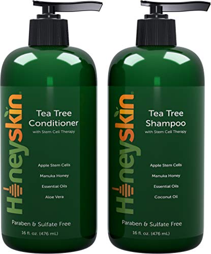 Product Cover Tea Tree Oil Shampoo Conditioner Set - Manuka Honey, Stem Cell & Coconut - Dandruff & Scalp Acne Treatment - Soothes Itchy Scalp & Deep Conditioner - Paraben & Sulfate Free - Made in USA (16oz)