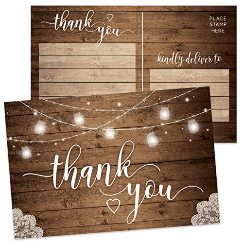 Product Cover Rustic Thank You Postcards, Set of 50, Double-Sided Thank You Cards for Weddings, Birthday Celebrations, Retirement Parties