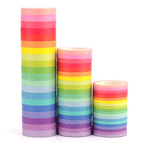 Product Cover Tosnail 328 Yards 60 Rolls 3mm, 5mm, 7.5mm Wide Washi Masking Tape Set Decorative Masking Washi Tapes Assorted with 20 Different Colors - Great for Scrapbook Gifts Decoration