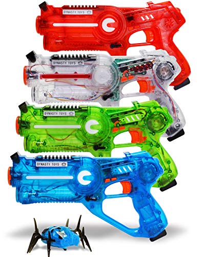 Product Cover DYNASTY TOYS Family Laser Tag Set - 4 Laser Tag Blasters and 1 Target Robot Bug - Transparent Special Edition Blasters