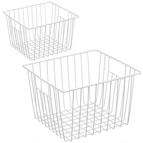 Product Cover iPEGTOP Deep Refrigerator Freezer Baskets, Large Household Wire Storage Basket Bins Organizer with Handles for Kitchen, Pantry, Freezer, Cabinet, Closets, Pearl White, Set of 2