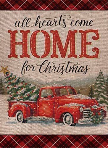 Product Cover Selmad Home Decorative Christmas Garden Flag Red Truck Double Sided Rustic Quote House Burlap Yard Flag Xmas Pickup Outside Winter Holiday Yard Decorations Vintage Seasonal Outdoor Flag 12 x 18